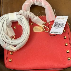 MK Saffiano Stud Studded Mini Satchel